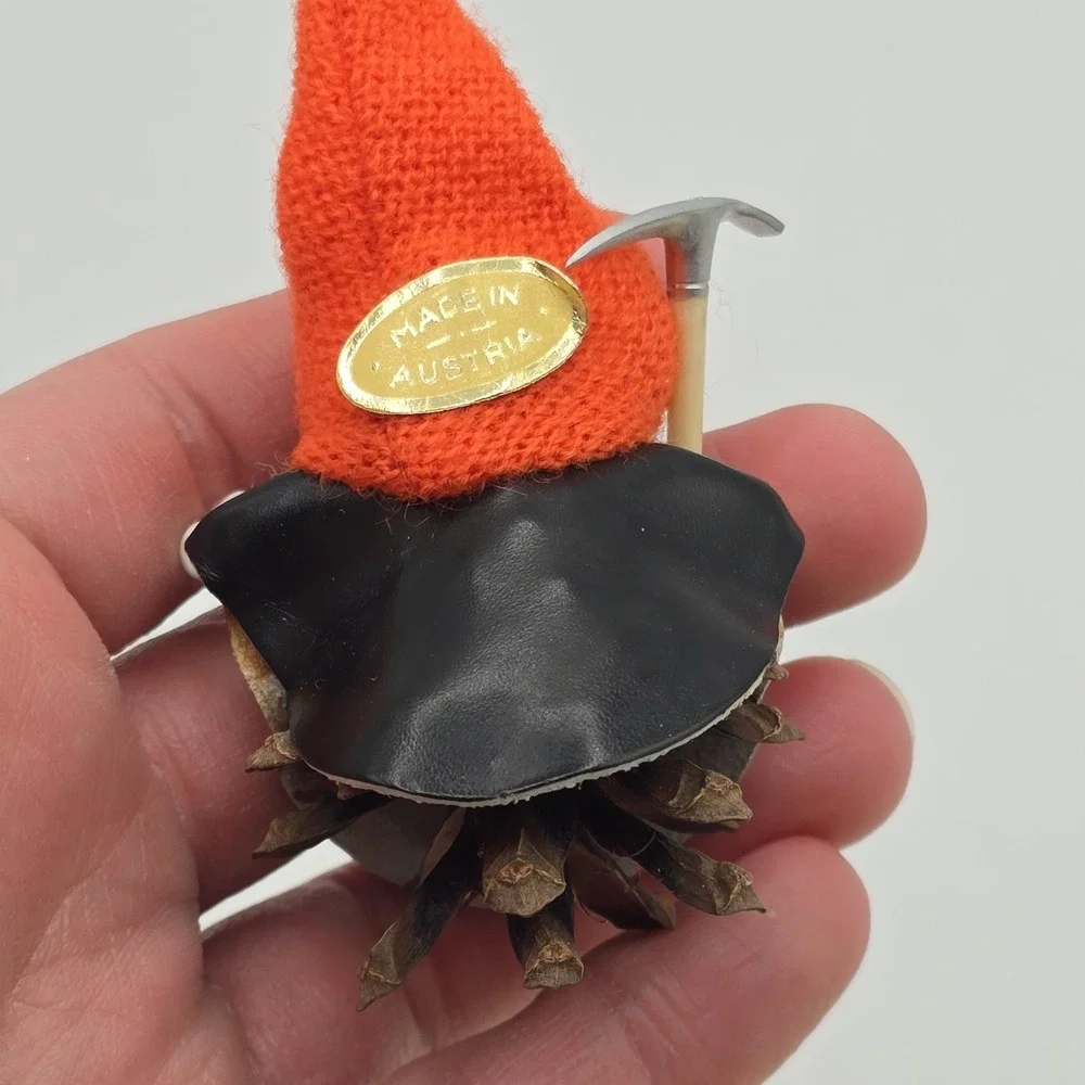 Vtg 1950s Austria Pine Cone Elf Ornament Knit Hat Gnome Pixie Mid Century Kitsch